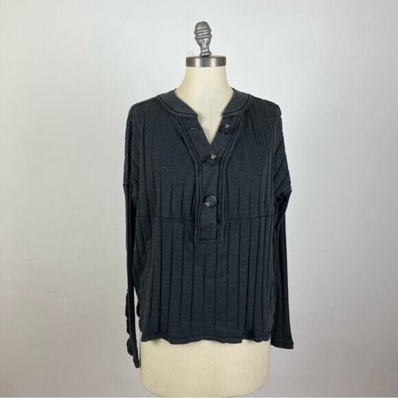 Free People In The Mix Henley Ribbed Long Sleeve Shirt Size Large - Picture 7 of 9